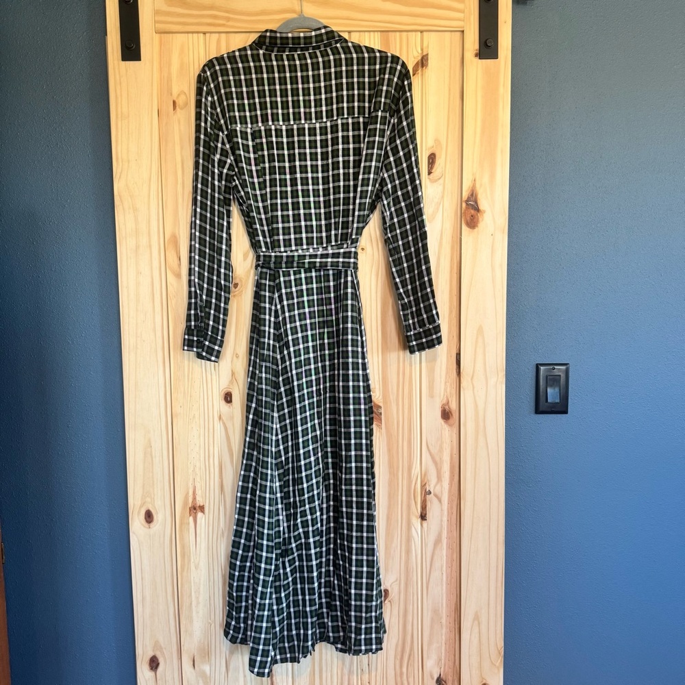 Zara Dark Green Checkered Long Sleeve Shirt Dress size Large - Picture 13 of 13